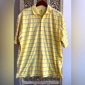 Nicklaus Yellow White Blue striped mens golf shirt short sleeves sz Large Preppy